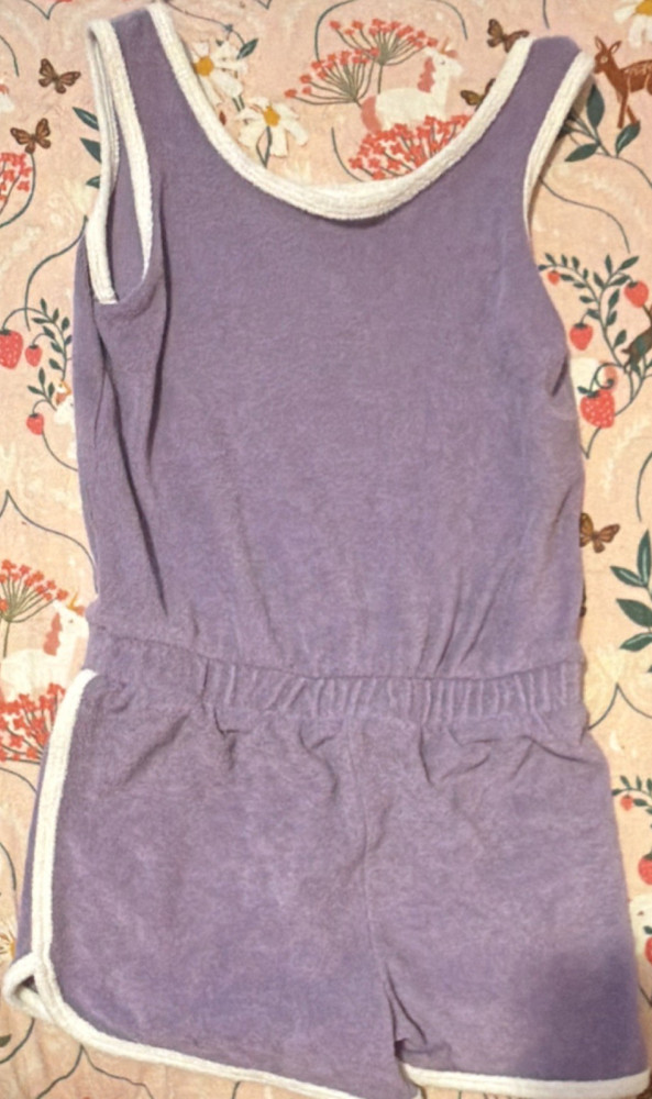 Cat & Jack Girls Sleeveless Romper Purple White Trim Cotton Size 6-7 Years
