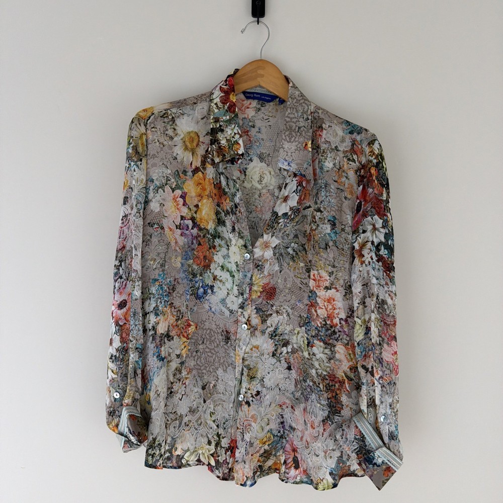 Georg Roth Silk Floral Button Down Blouse Shirt XLarge