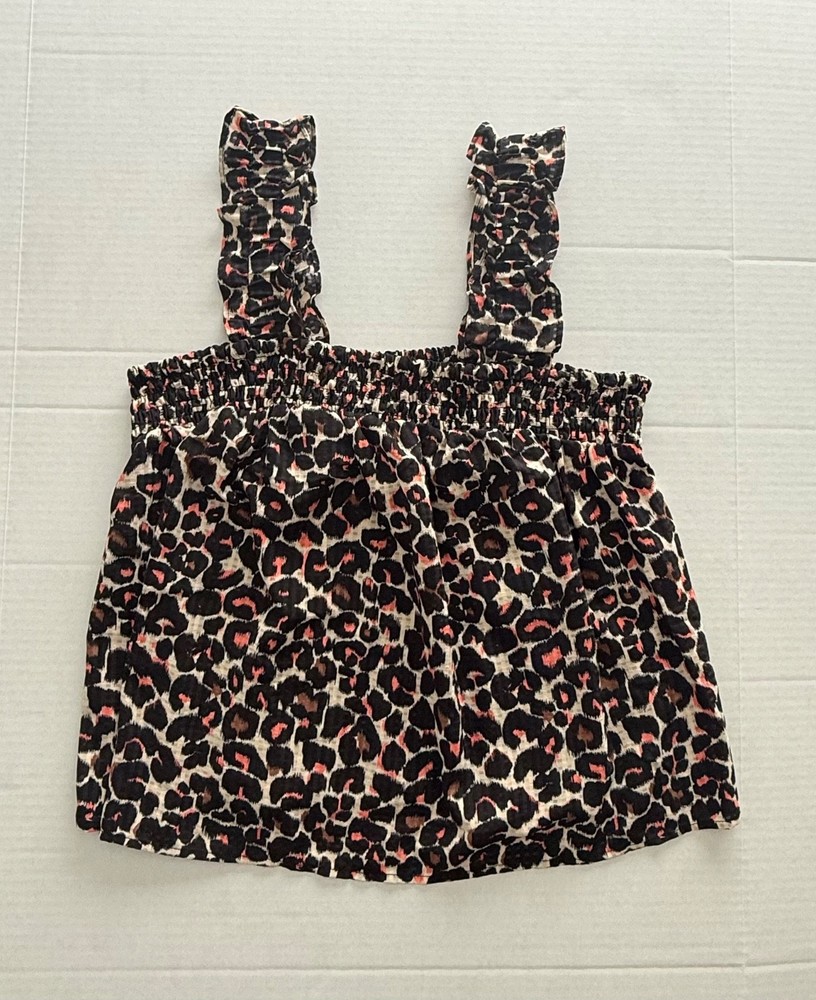 Who What Wear Women's Black Casual Sleeveless Animal Print Ruffle Top Size Large