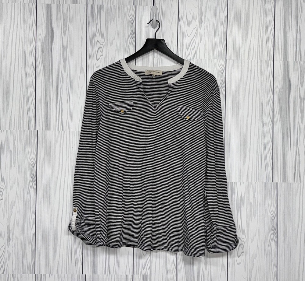 Jones New York top womens size extra large white patterned long sleeve stretch