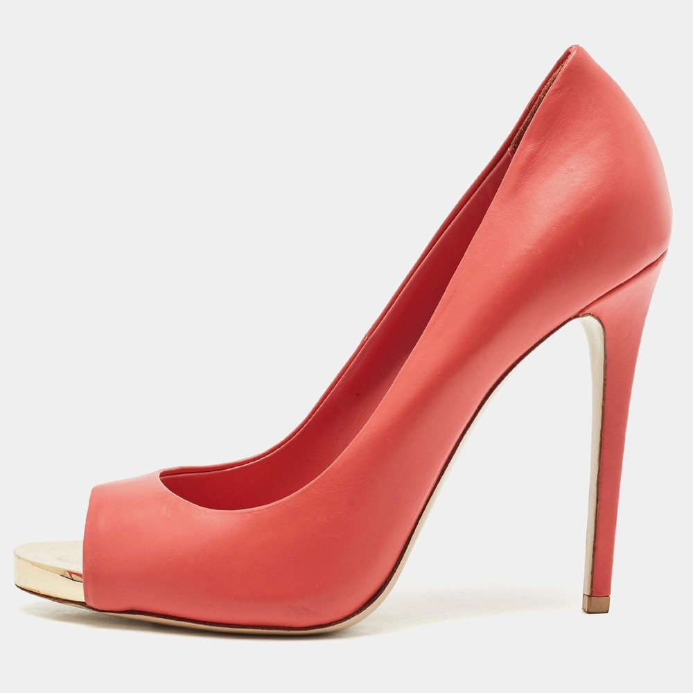 Le Silla Red Leather Gabry Peep Toe Pumps Size 385