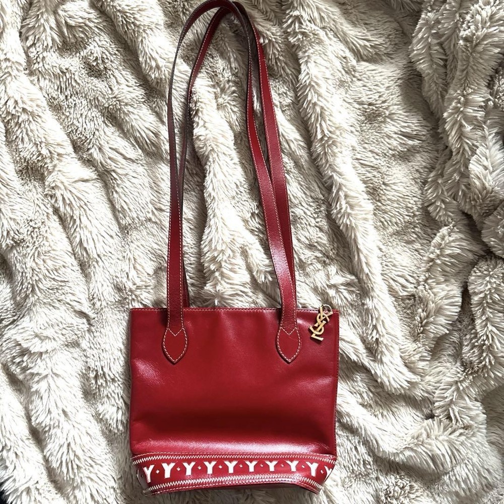 YSL Saint Laurent Authentic Red Leather Tote Bag F0606527
