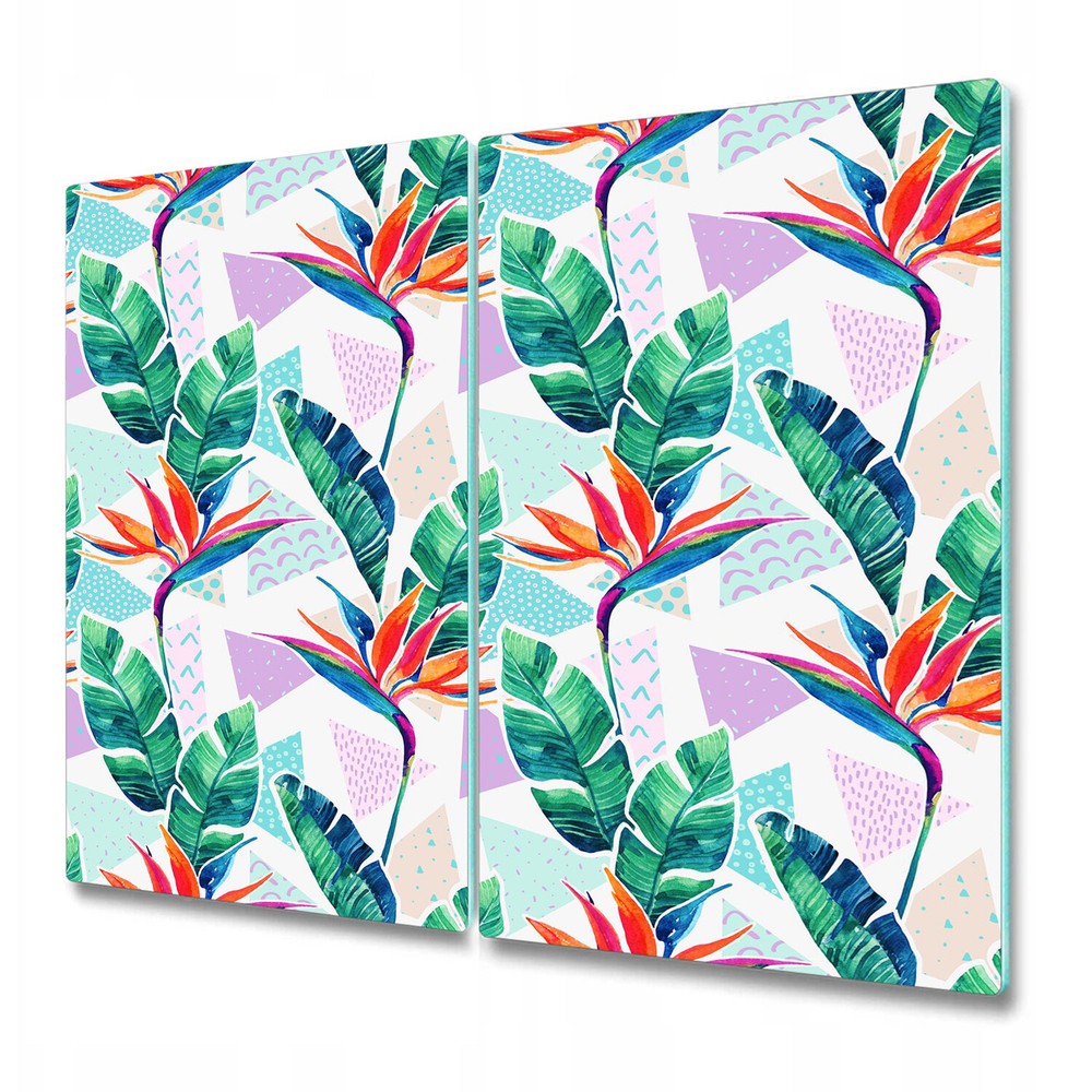 Glass Kitchen Chopping Board Abstract Jungle Geometric Watercolour Leaves