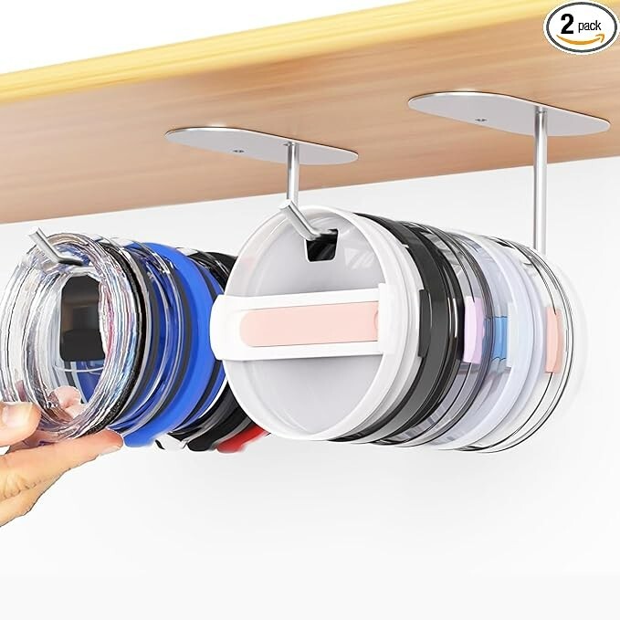 2PCS Tumbler Lid Organizer, Space-Saving Slim Storage for Up to 8 Lids