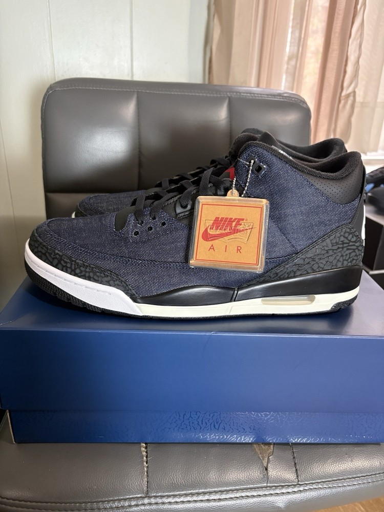 Jordan Air Jordan 3 Retro Indigo Levi's Denim Black Red Basketball Sneakers