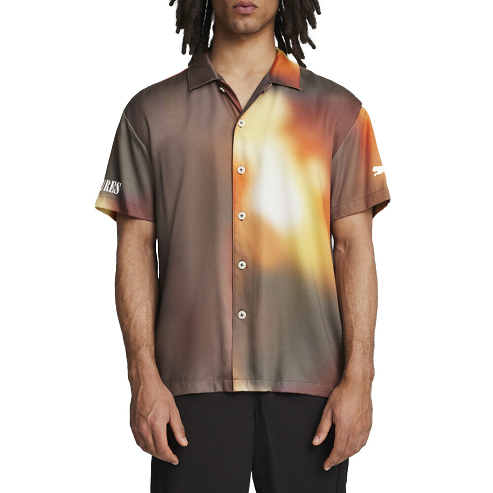 Puma x Pleasures Graphic Collar Short Sleeve Button-Up Shirt for Men - Multi Color Casual Style