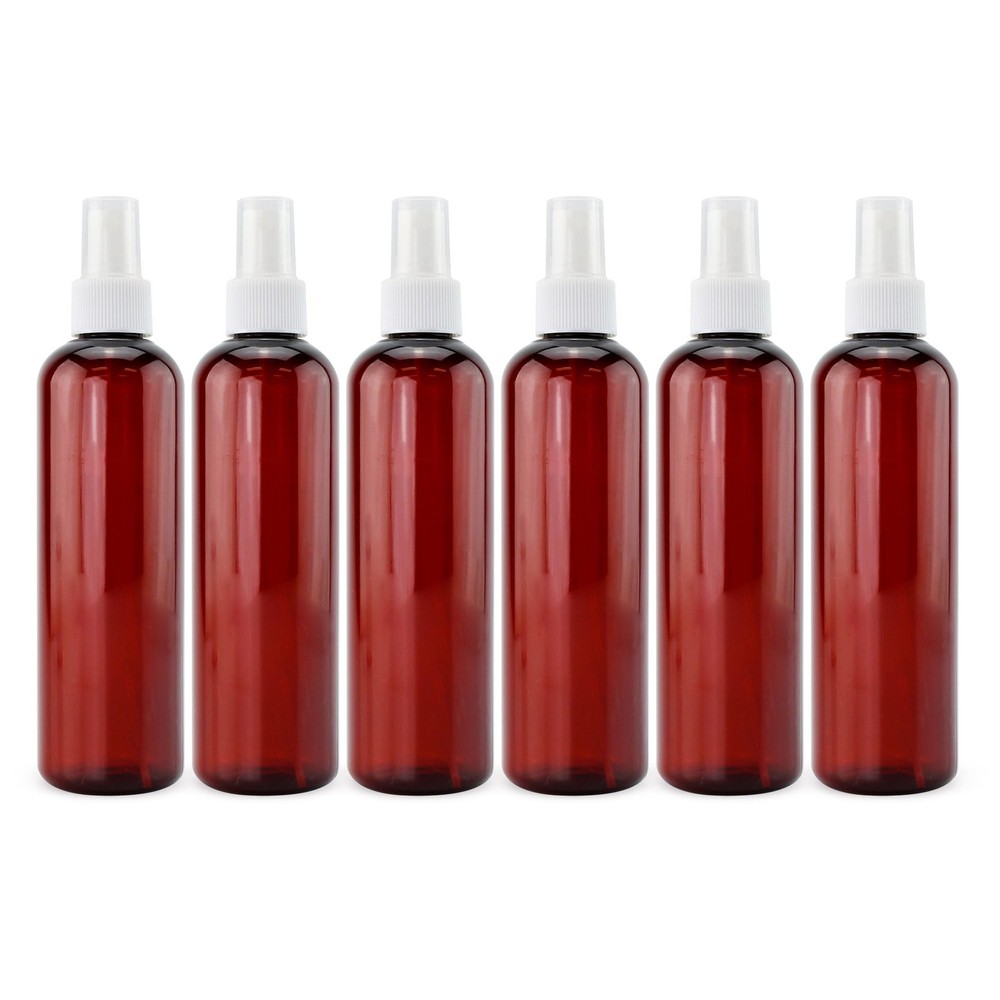 Cornucopia 8oz Amber Brown PLASTIC Spray Bottles with White Fine Mist Atomize...