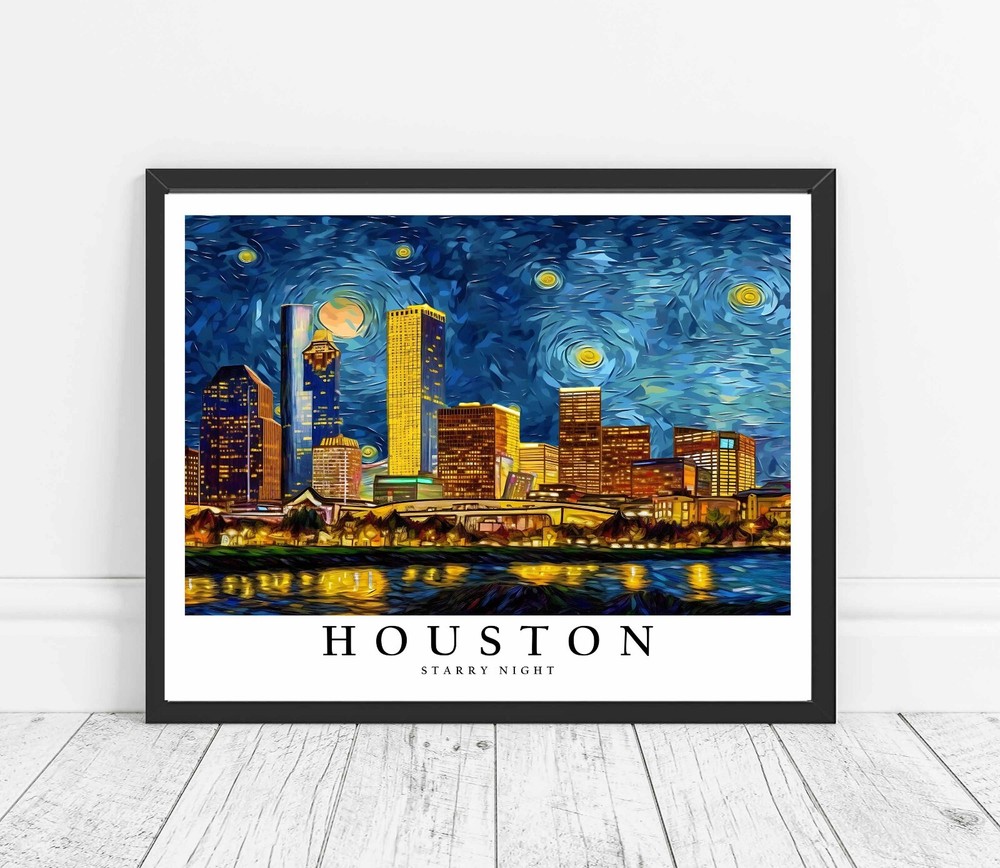 Houston as Van Gogh City Starry Night Photo Art Print Poster Wall Art Painting