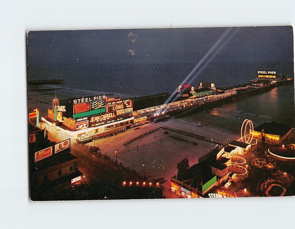 Postcard Night View Of Steel Pier Atlantic City NJ