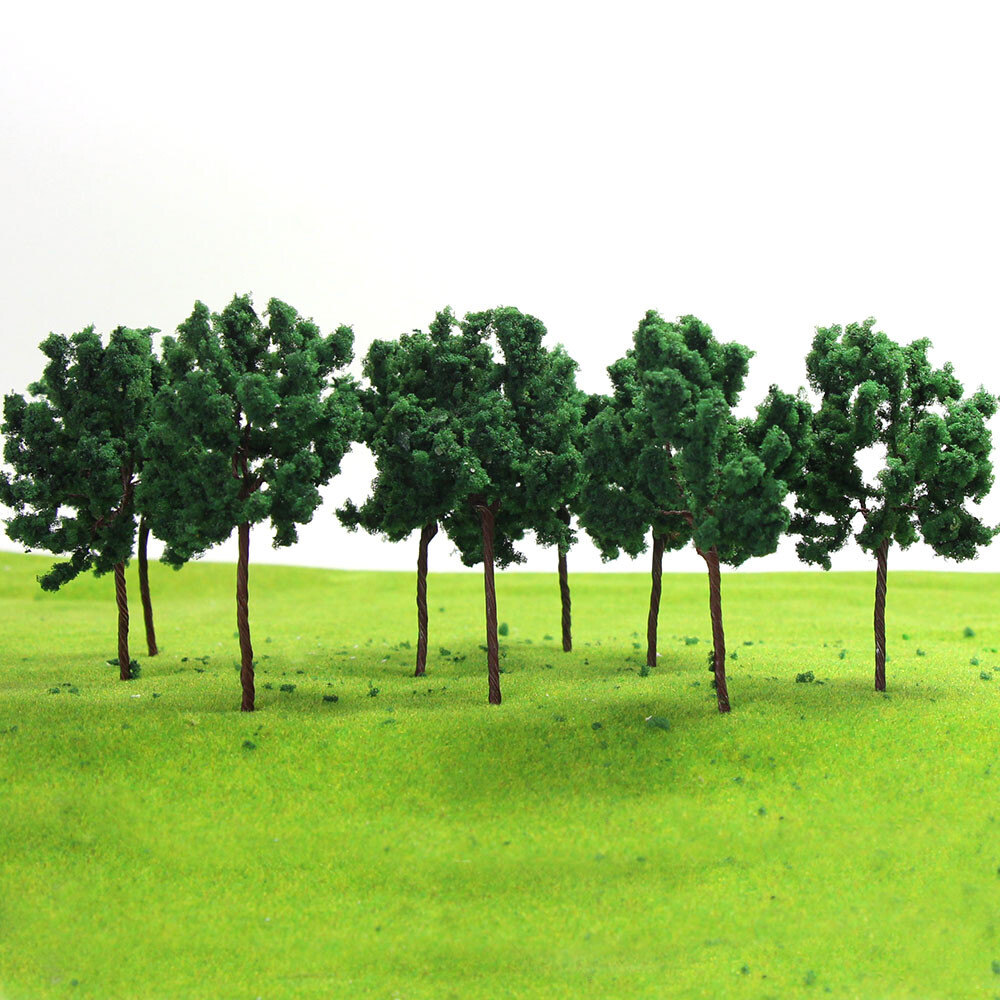 20pcs HO TT Scale 1:100 Deep Green 7cm Model Trees Iron Wire Trunk D7040