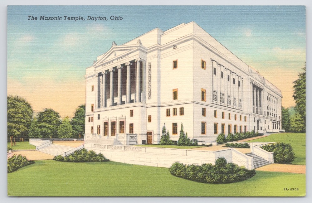 Dayton Ohio~Masonic Temple & Grounds~Linen Postcard