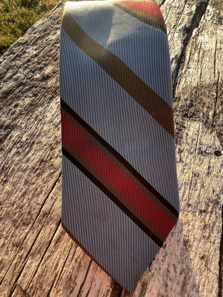 Vintage Men's Polyester Neck Tie - Blue with Red And Brownstripes DACRON SUPERBA