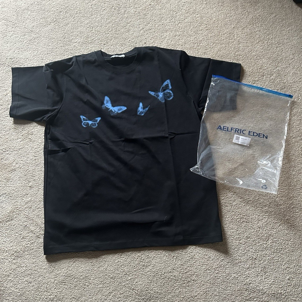 Y2K Aelfric Eden Men's Black Butterfly Graphic Crew Neck Tee Shirt Size L