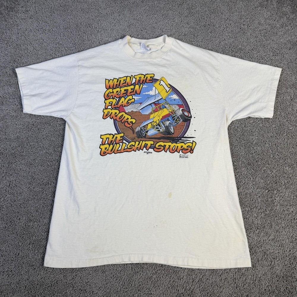 Vintage 80s Sprint Car Racing Shirt Mens XL Butler Motor Speedway The BS Stops