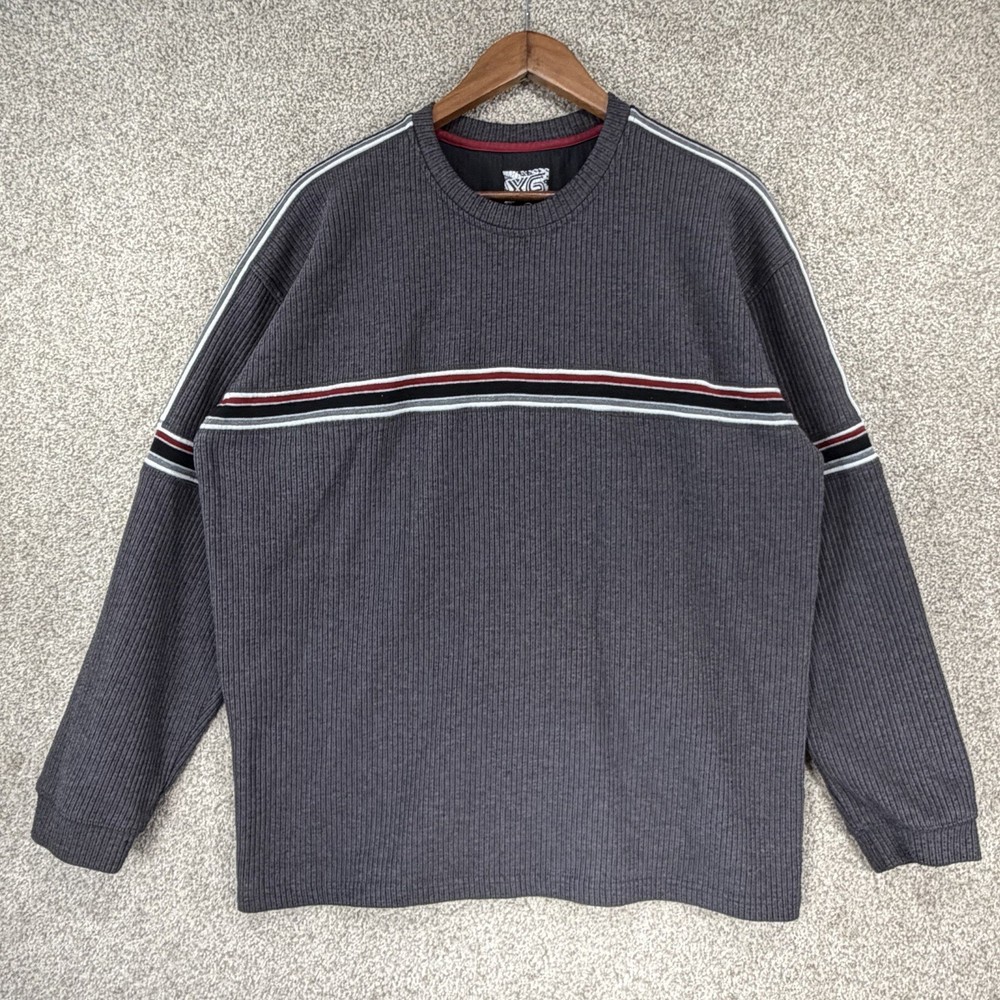 Y2K Xtreme Gear Shirt XL Grey Stripped Streetwear Skater VTG Sweater Casual