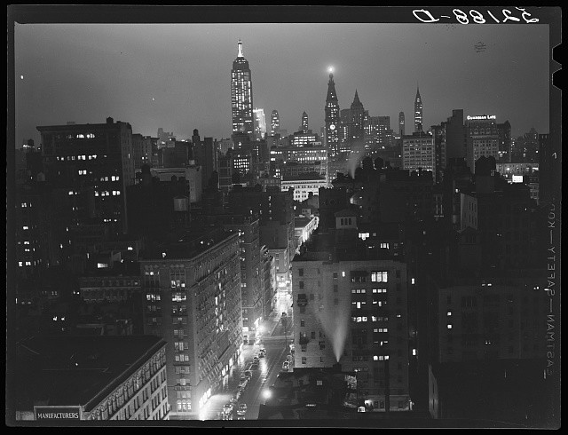 Photo:New York City NY 1939 Rainy Evening Skyline from University Place