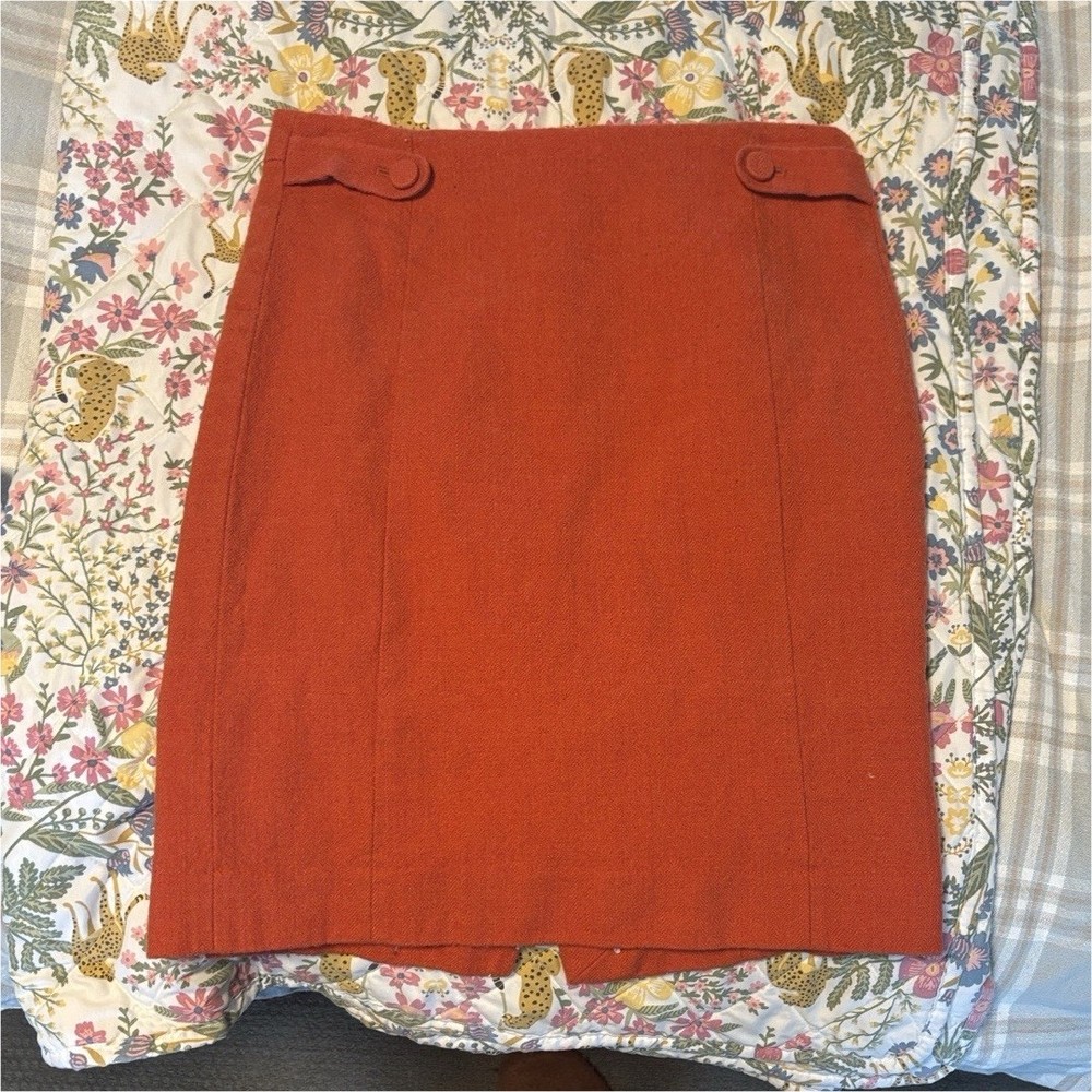 J.CREW Orange Wool Straight Pencil Skirt Lined Button Accent Zip Women's Size 4