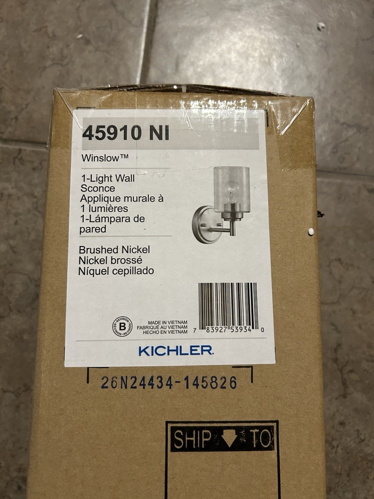 KICHLER Winslow 1-Light Brushed Nickel Bathroom Indoor Wall Sconce Light Seeded