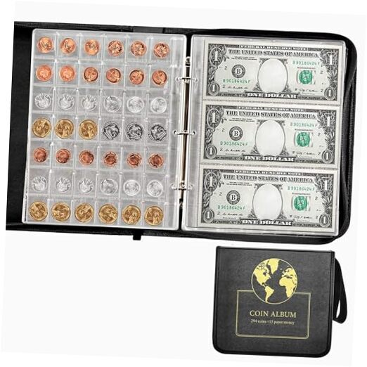 Coin Collection Supplies Pages for Collectors, 12 Sheets Coins 294 Pockets