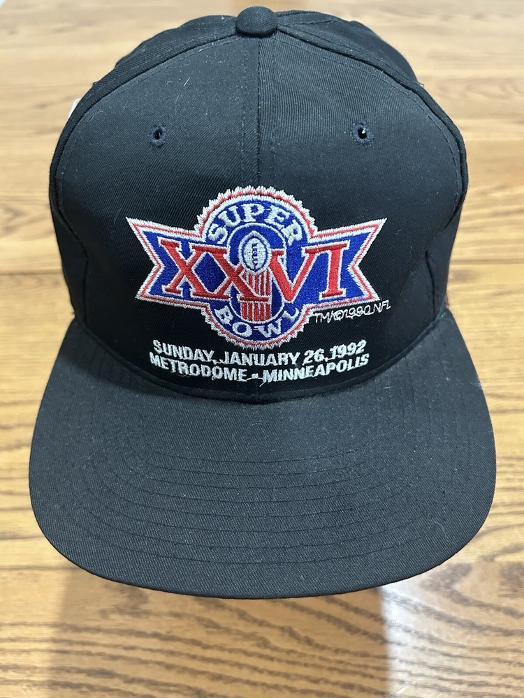 1992 New Era NFL Super Bowl XXVI Black Strapback Hat Bills vs Redskins Vintage