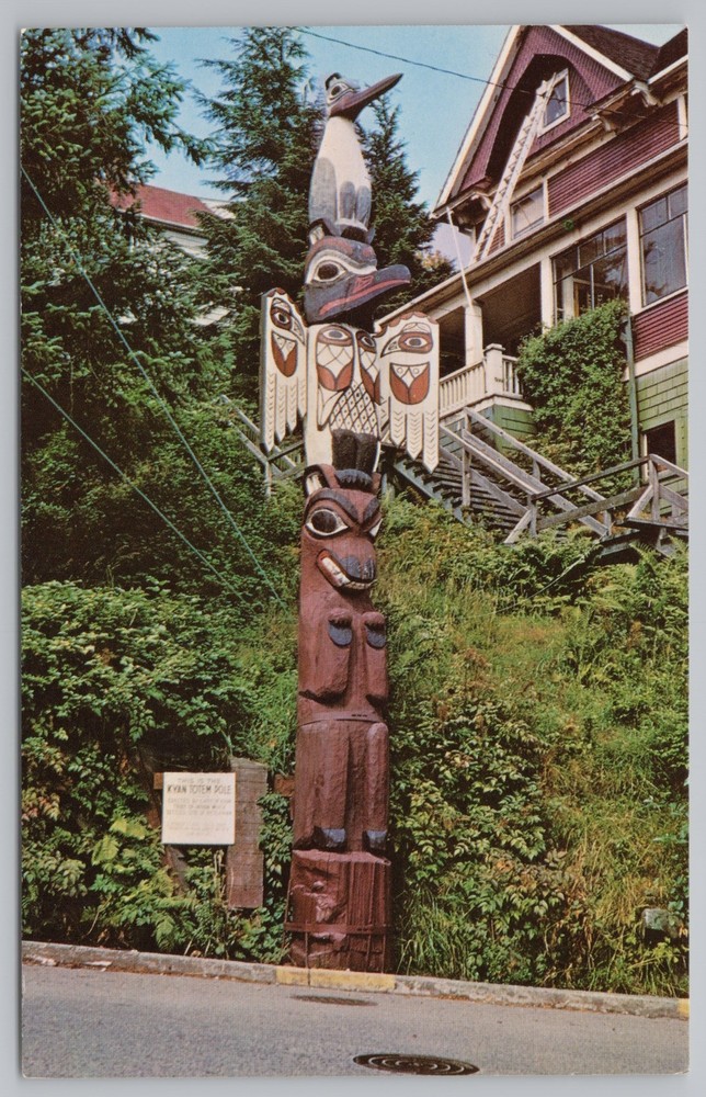 Native Americana Indian~Kyan Totem Pole Saxman Park~Vintage Postcard