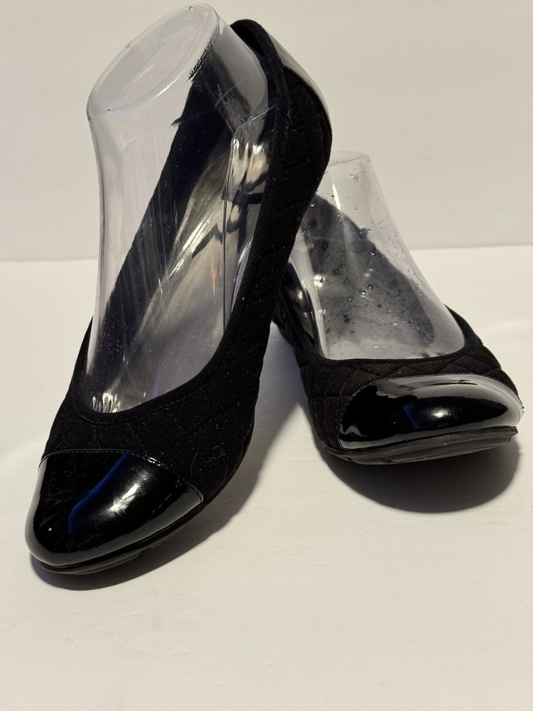 Anne Klein Sport Women’s 8.5 Black Slip On Flats Ballet Style Cap-Toe Formal