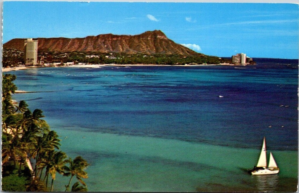Diamond Head extinct Volcano Waikiki Beach Hawaii Vintage Chrome Postcard A92