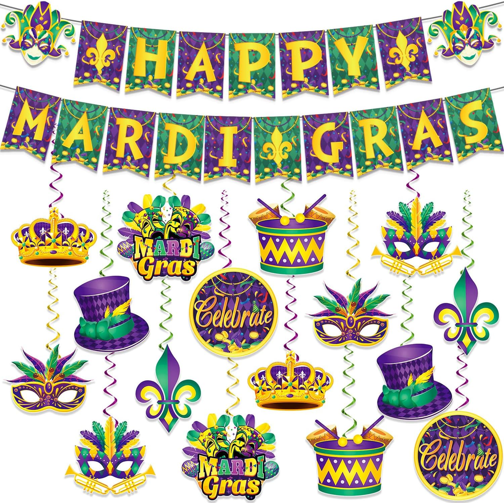 34Pcs Mardi Gras Party Decorations, Mardi Gras Decorations Include Mardi Gras Ba
