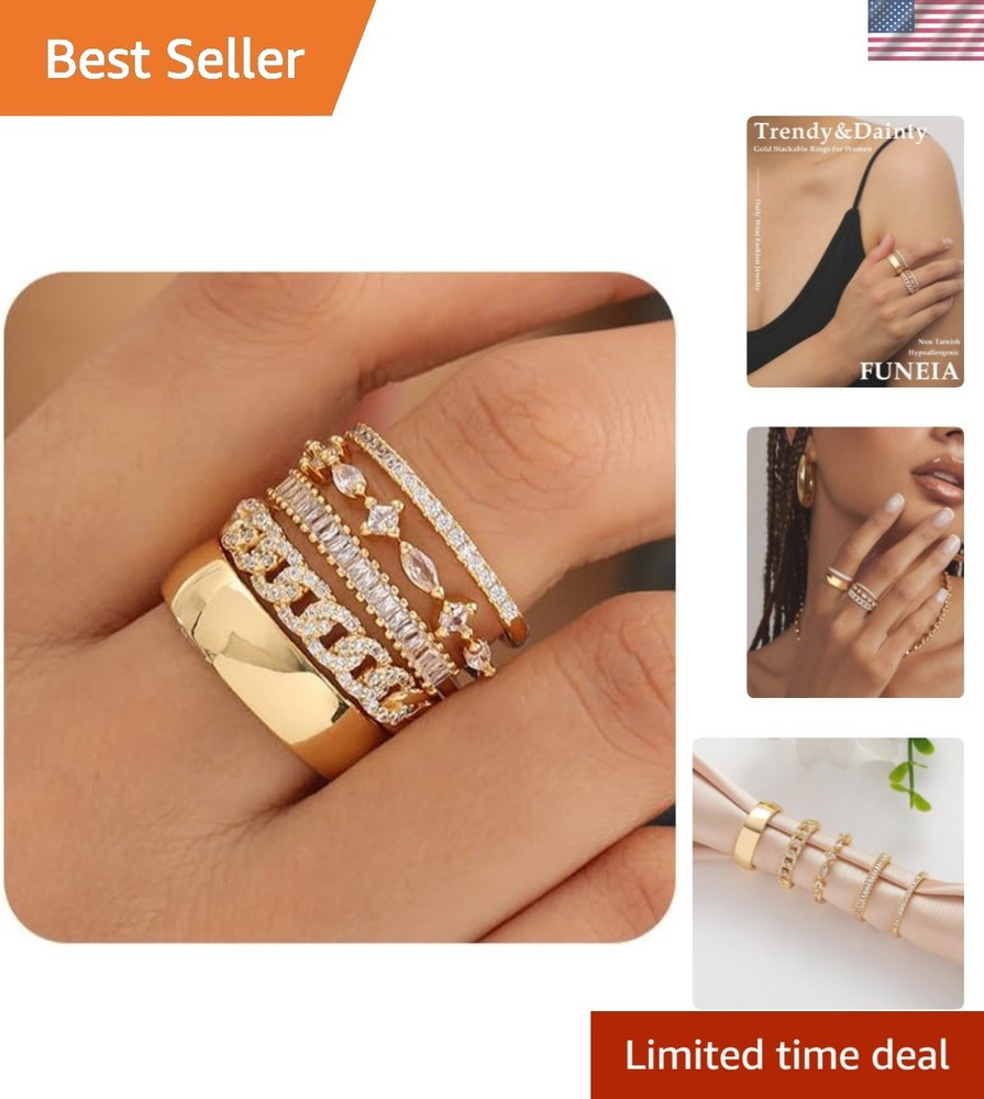 Dainty Non-Tarnish Stacking Ring Set for Women - 5pcs Cubic Zirconia Beauty
