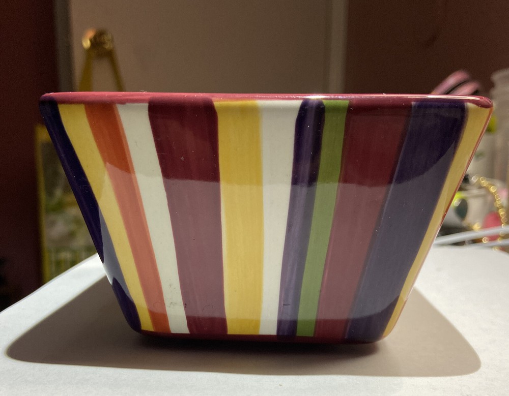 Set of 2 ~ Pampered Chef Simple Additions Striped Square Salsa Soup Bowls 4-1/2