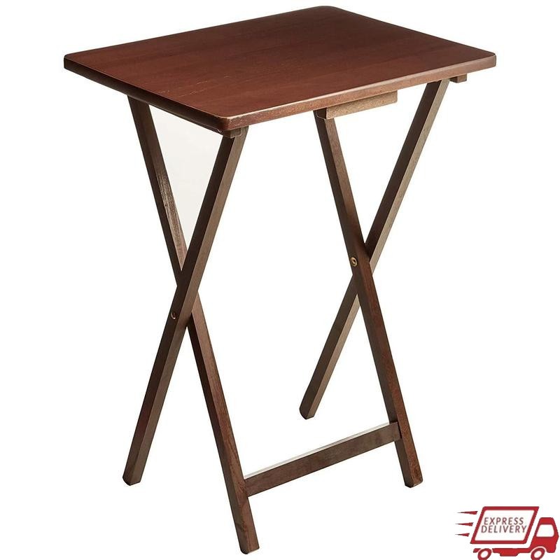Folding TV Tray Table Indoor Walnut Portable Lightweight Rubberwood Space Saving
