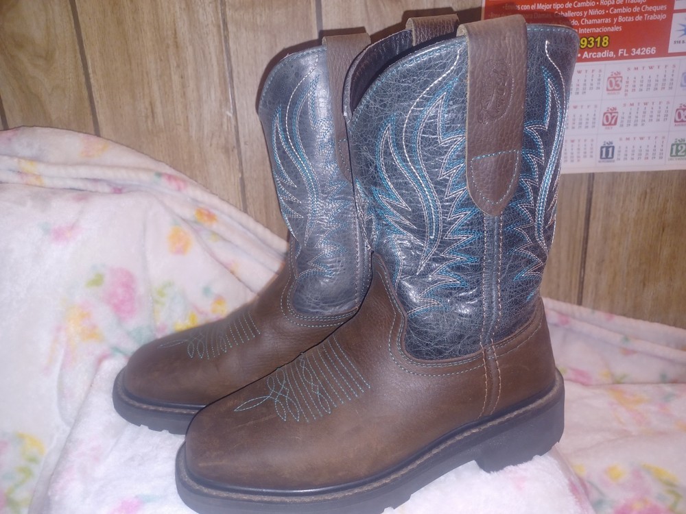 MENS JB DILLON COWBOY DARK BROWN SQUARE TOE BOOTS SIZE 6.5 D