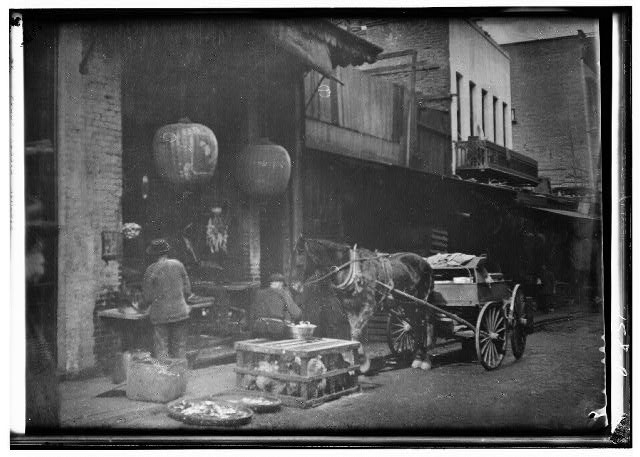 Photo:San Francisco Chinatown 1900s Vendors Horse Cart Street Scene
