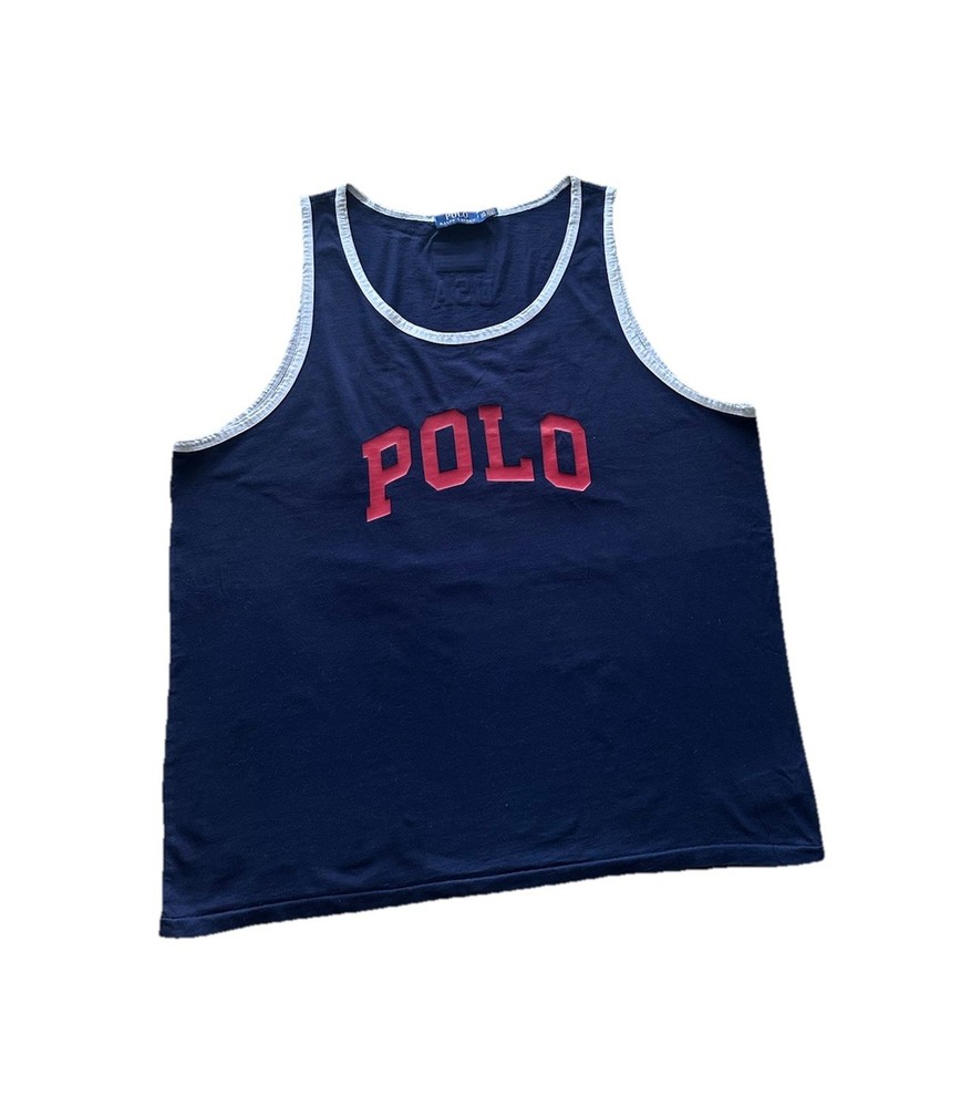 Vintage POLO SPORT Ralph Lauren USA Navy Tank Top T Shirt Size XXL Spellout