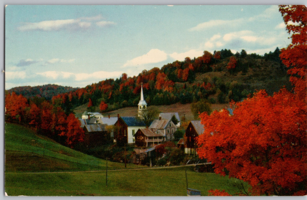 VT East Corinth Waits River Valley Church Steeple in Autumn Chrome Postcard