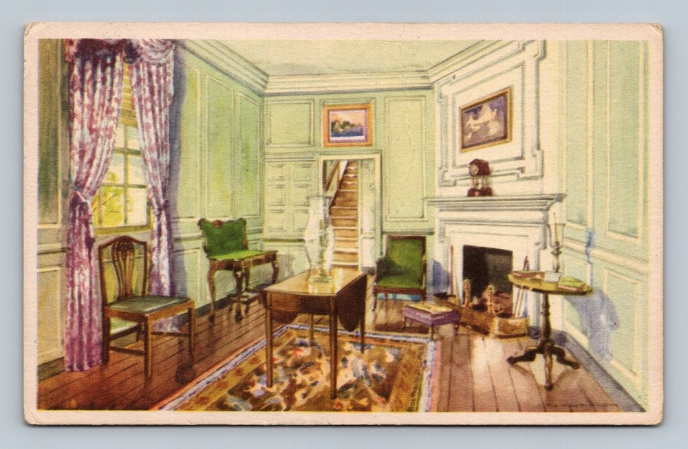 Vintage 1934 Martha Washington's Sitting Room Postcard Mount Vernon