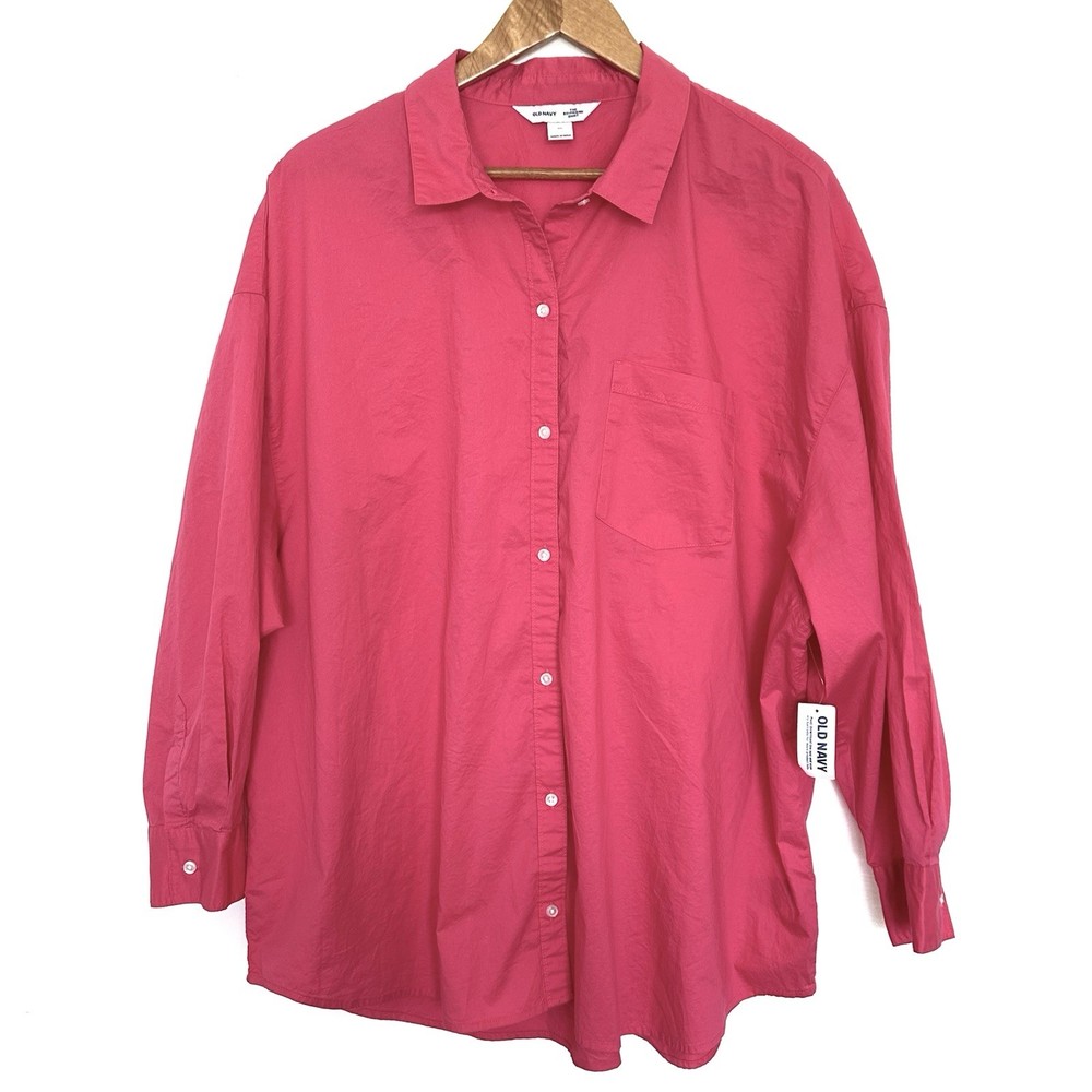 NWT Old Navy The Boyfriend Shirt Women’s XL Pink Cotton Button Down Long Sleeve