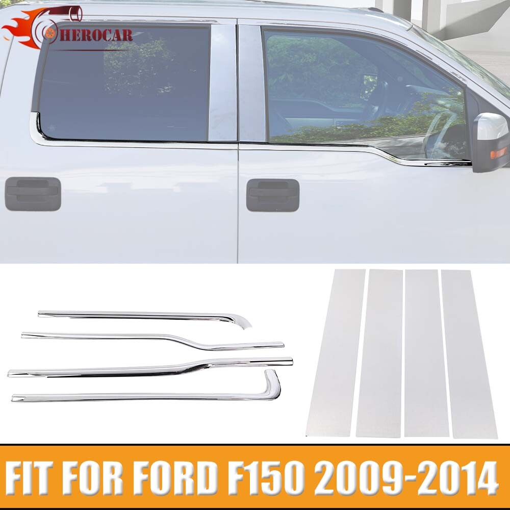 ⛄️Chrome Window Bottom Sill Cover & Pillar Post Trim Kit For Ford F150 2009-2014