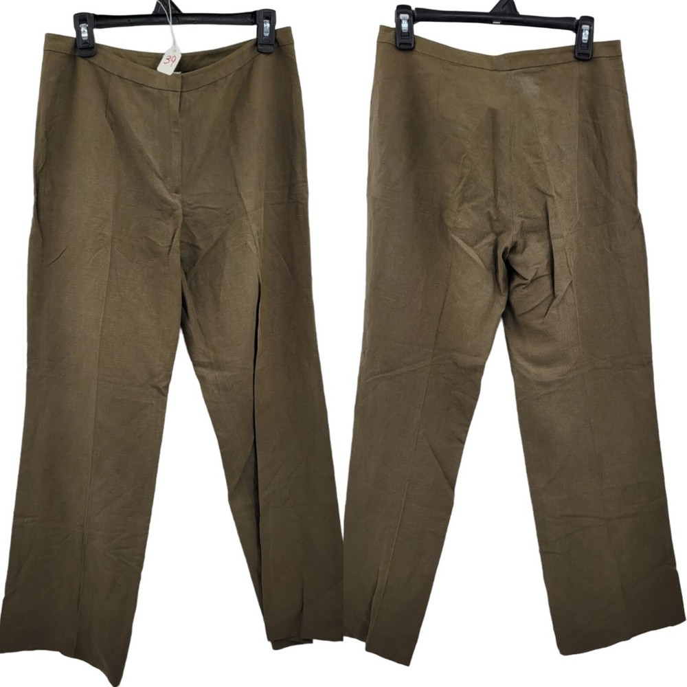 Vintage 80's Emanuel Ungaro Trousers 6 Army Green Silk Linen Pressed Pleat