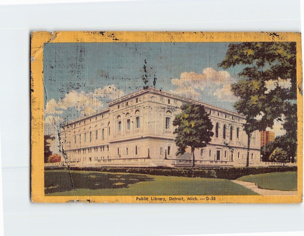 Postcard Public Library Detroit Michigan