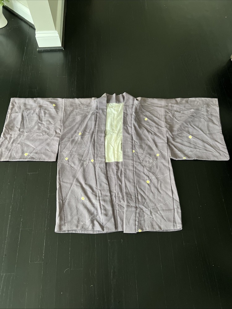 Vintage Japanese Kimono Jacket Kimono Jacket Purple Floral Accent/design.