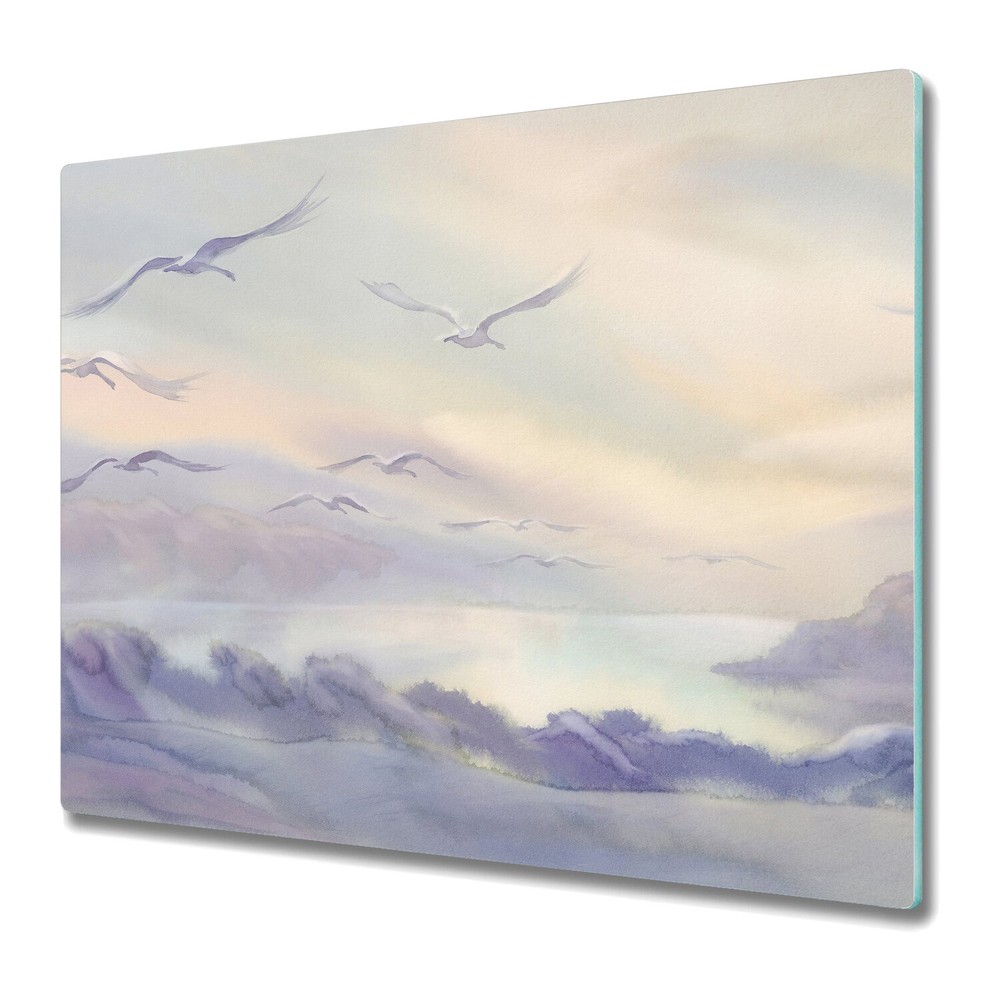 Glass Cutting Board Flying Swans Watercolour Landscape Pastel Watercolour 60x52