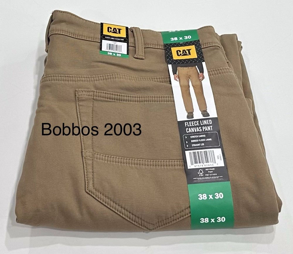 CAT Men's Fleece Lined Canvas Pants, Tan, Size 38X30