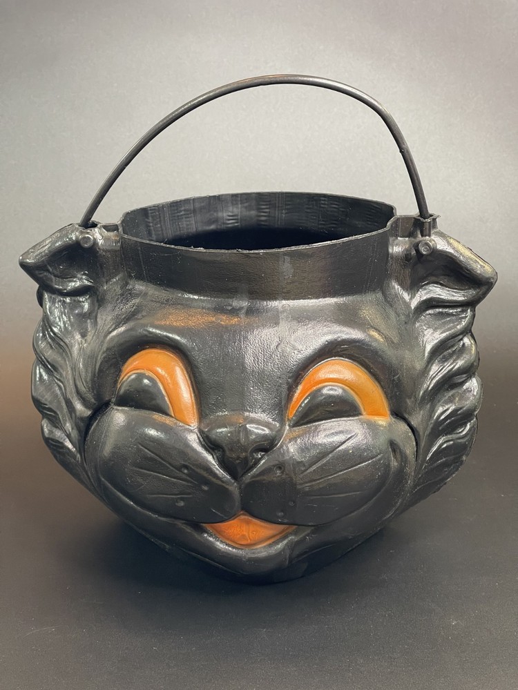 Empire Black Cat Blow Mold Halloween Trick or Treat Candy Pail Bucket US