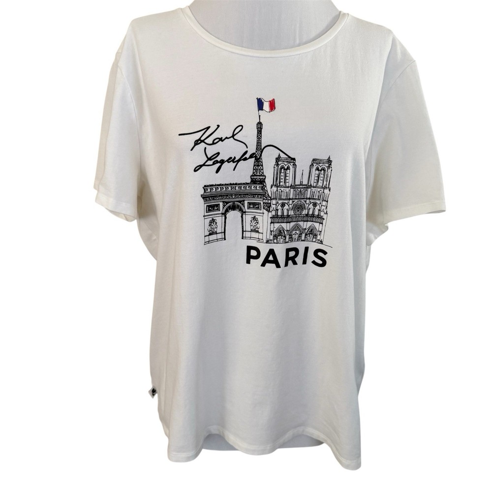 Karl Lagerfeld Paris XL White Eiffel Tower French Flag Short Sleeve Tee Shirt