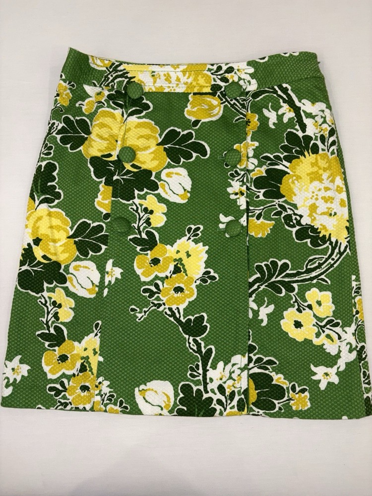 Talbots Womens Green and Yellow Floral Skirt size 10 Petite Summer Spring
