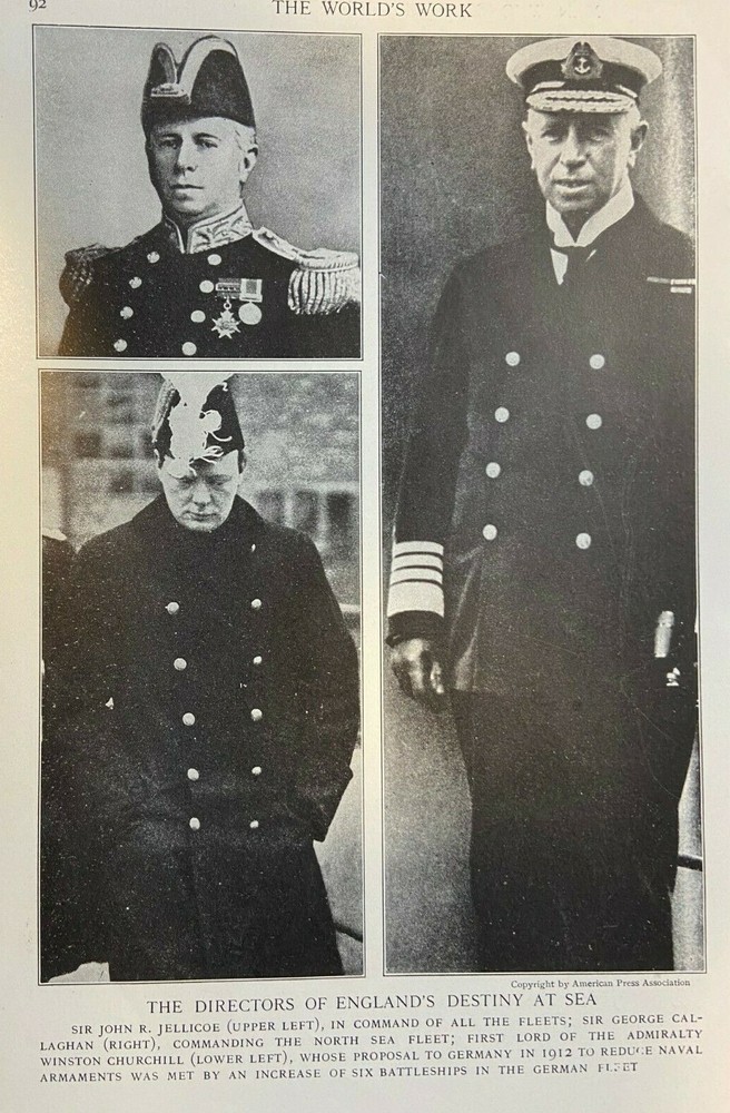 1915 Vintage Magazine Illustration Winston Churchill Sir John Jellicoe