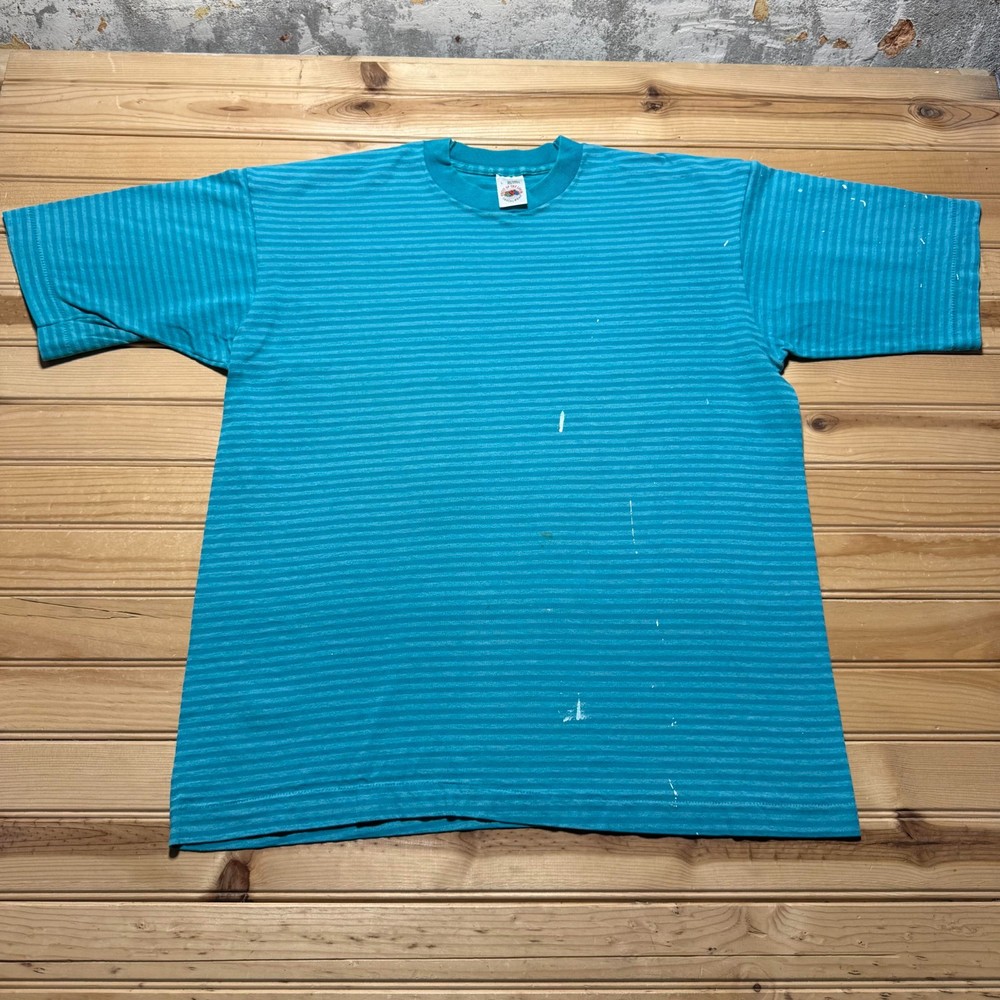 Vintage 90s Fruit of the Loom Striped Skater Single Stitch T-Shirt USA - Large