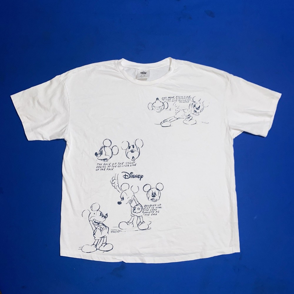 Disney Mickey Mouse Mens Graphic Draw Mickey T Shirt Short Sleeve Large White