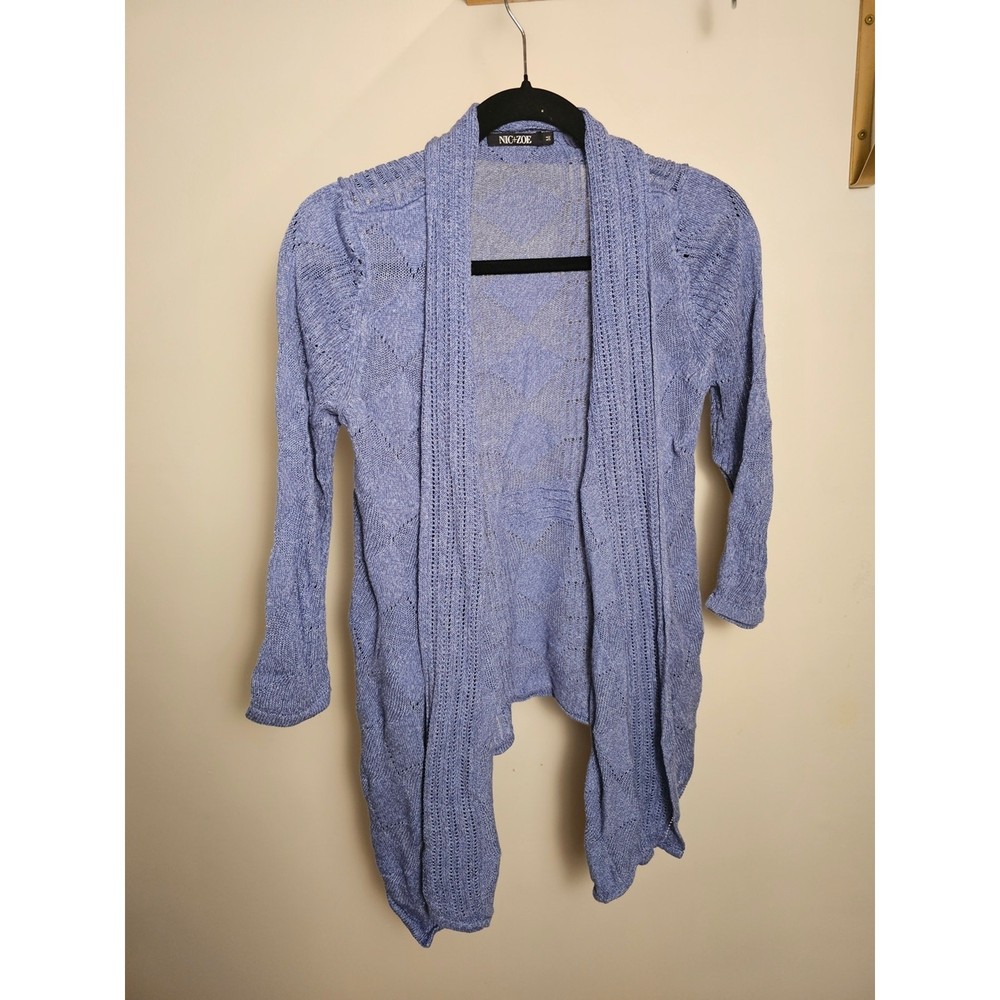 Nic+Zoe Line Blend Cornflower Blue Open-Front Knit Cardigan Sweater